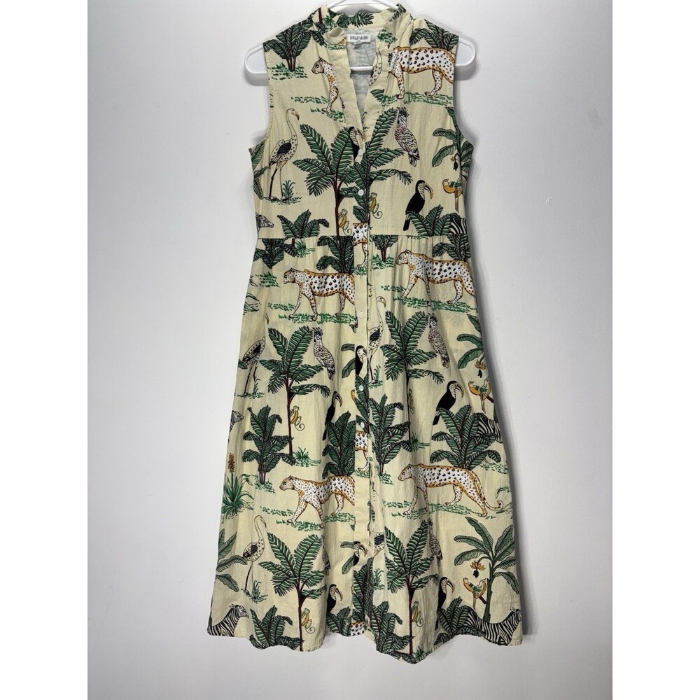 Sleeveless Jungle Print Midi Dress in Cream